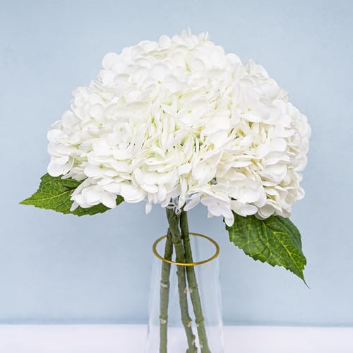 YOUNGLEAVES 3 Pcs Faux Hydrangea Flowers White Hydrangea Artificial Flowers Real Touch Hydrangea Flowers with Realistic Stems for Party Floral Arrangements Home Wedding Bouquets Decor | Amazon (US)