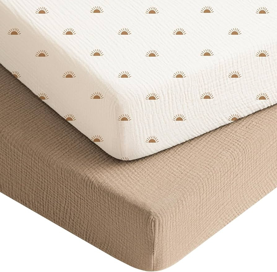 Konssy Muslin Crib Sheets for Boys, Soft Cotton Neutral Baby Sheets for Standard Crib Mattress 2 ... | Amazon (US)