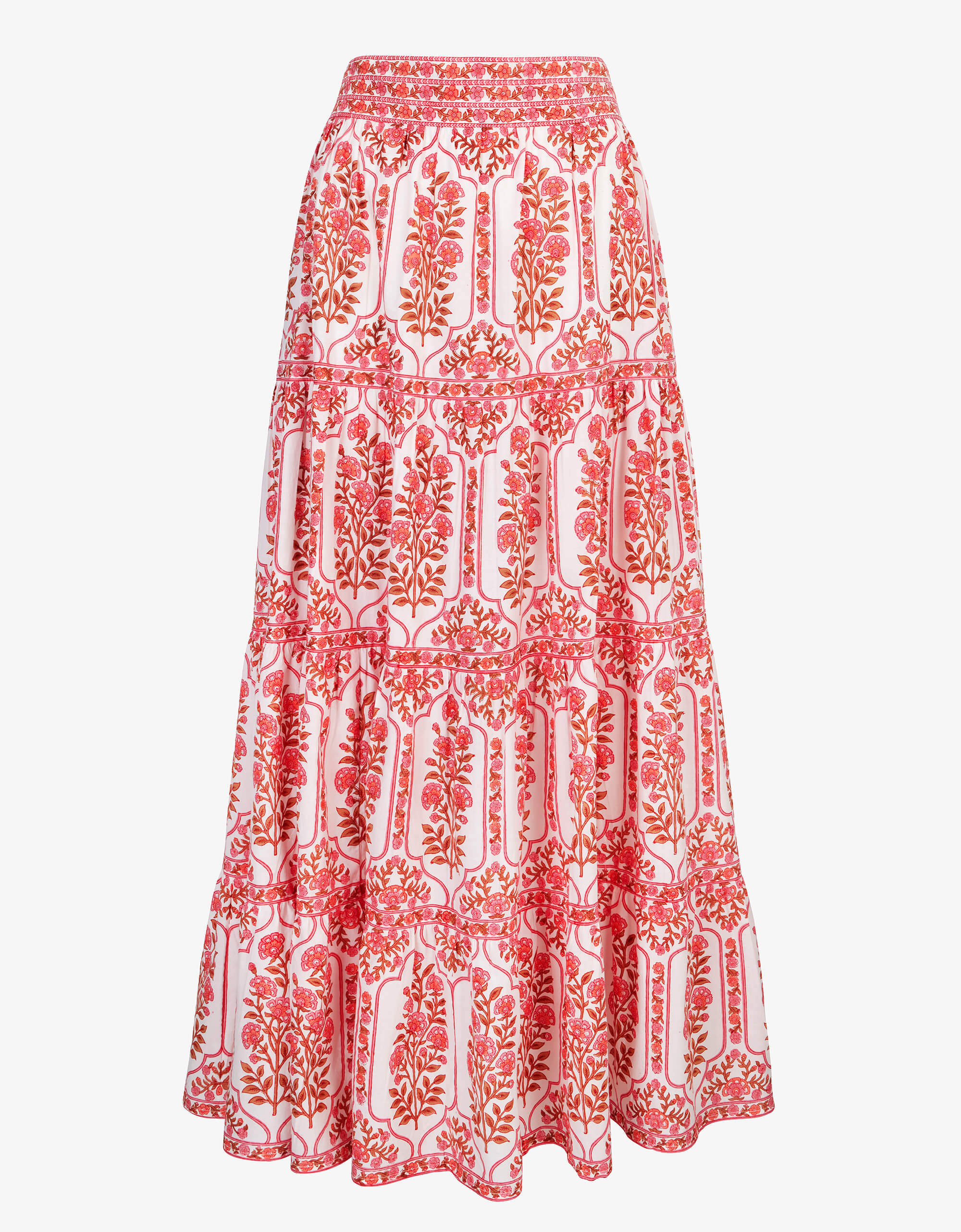Amara Skirt | Brown, Pink & White Floral Maxi | Block Print Cotton | Pink City Prints UK