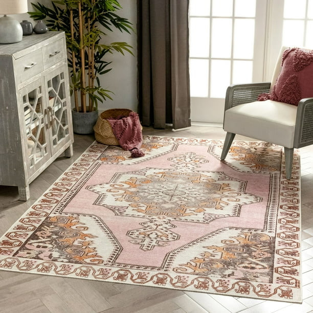Well Woven Lotus Cartago Blush Vintage Medallion Persian 5'3" x 7'3" Machine Washable Flat-Weave ... | Walmart (US)
