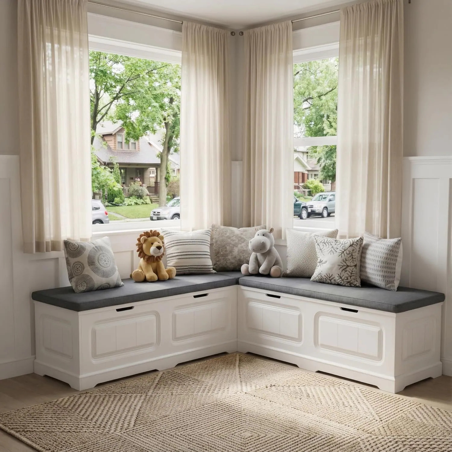 PAKASEPT L-Shape Storage Bench with Cushion, Backless Corner Bench Nook with Storage Modern White Storage Bench with Storage 62.4-in x 15.75-in x | Lowe's