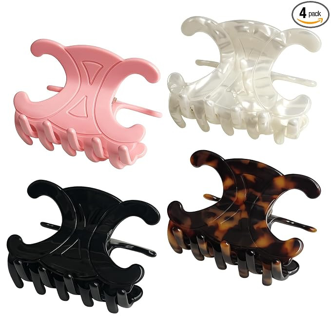 Butterfly Hair Clips, 4 Pack Premium Acetate Hair Claw Clips for Women, Medium-Strong Hold for Th... | Amazon (US)