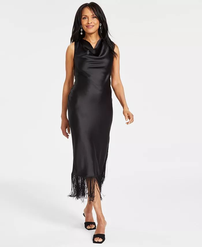 Women's Cowl-Neck Fringe-Hem Midi Dress, Created for Macy's | Macy's
