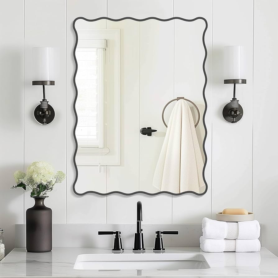 Black Wavy Mirror Whit Wood Frame, 18" x 24" Small Rectangle Boho Mirror for Nursery Wall Decor, ... | Amazon (US)