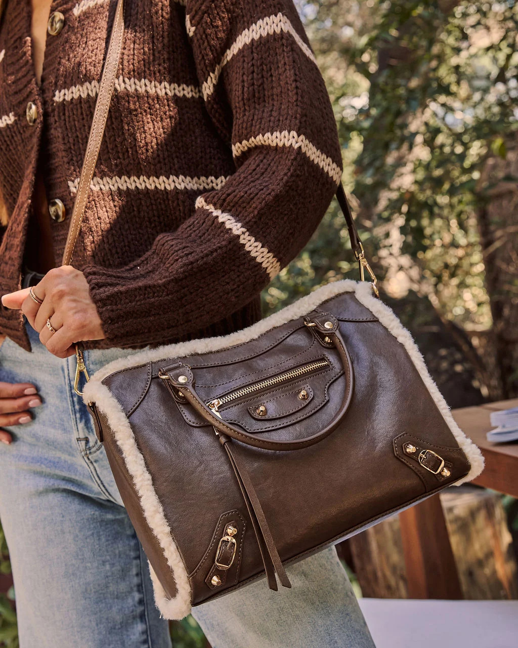 Brooklyn Vegan Leather Sherpa Trim Shoulder Bag | VICI