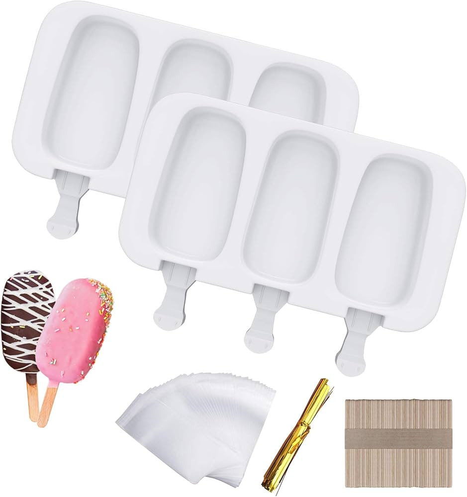 Ouddy Life Popsicle Molds Set of 2, Ice Pop Molds Silicone 4 Cavities Ice Cream Mold Oval Cake Po... | Amazon (US)
