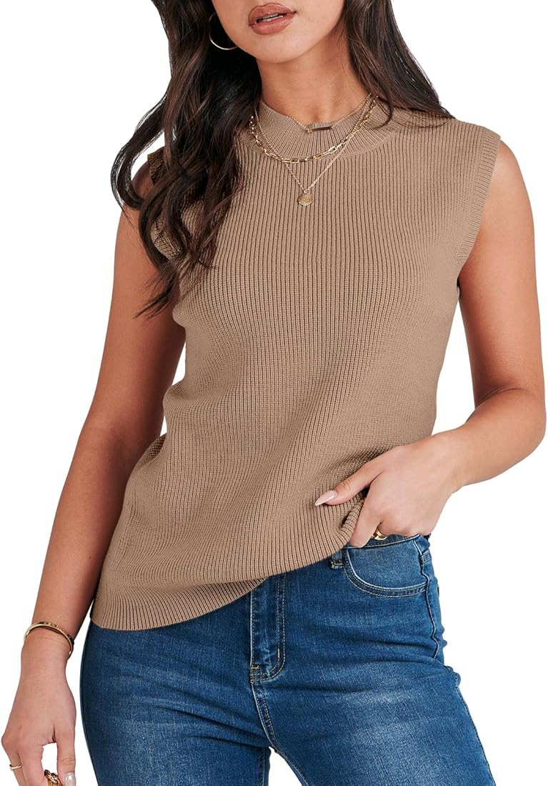 ANRABESS Women's Mock Neck Knit Sweater Vest Casual Sleeveless Summer Trendy Ribbed Pullover Tank... | Amazon (US)