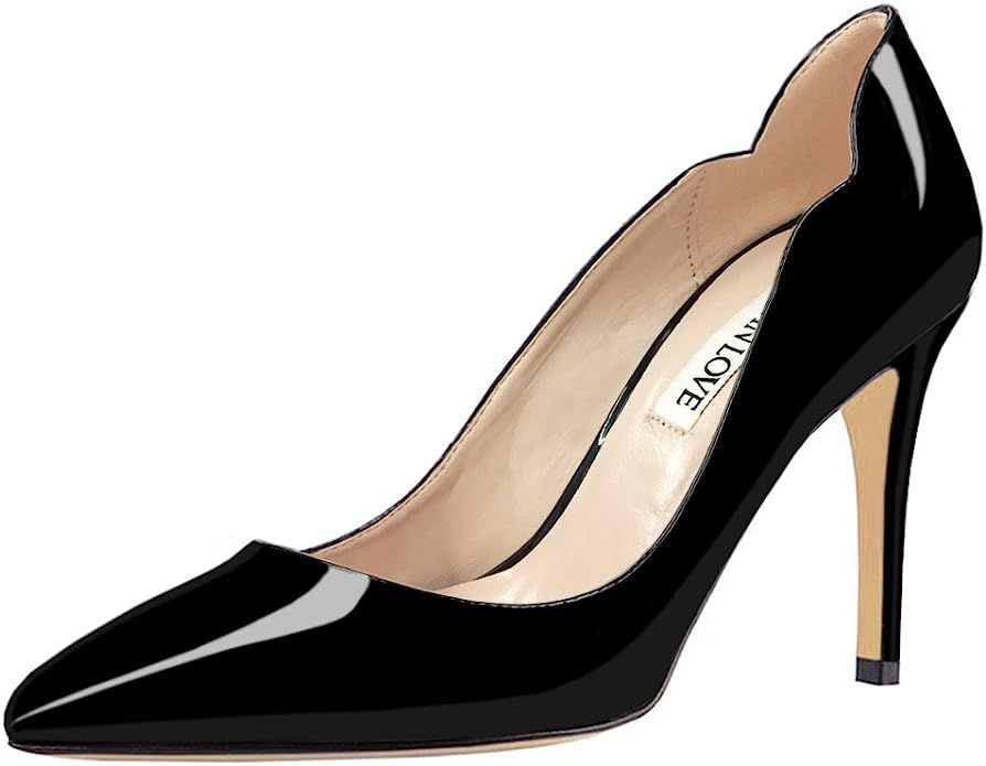 JOY IN LOVE Women's Pumps Shoes Middle Heels Pointy Toe Dress Pump Stilettos V-Cut | Amazon (US)