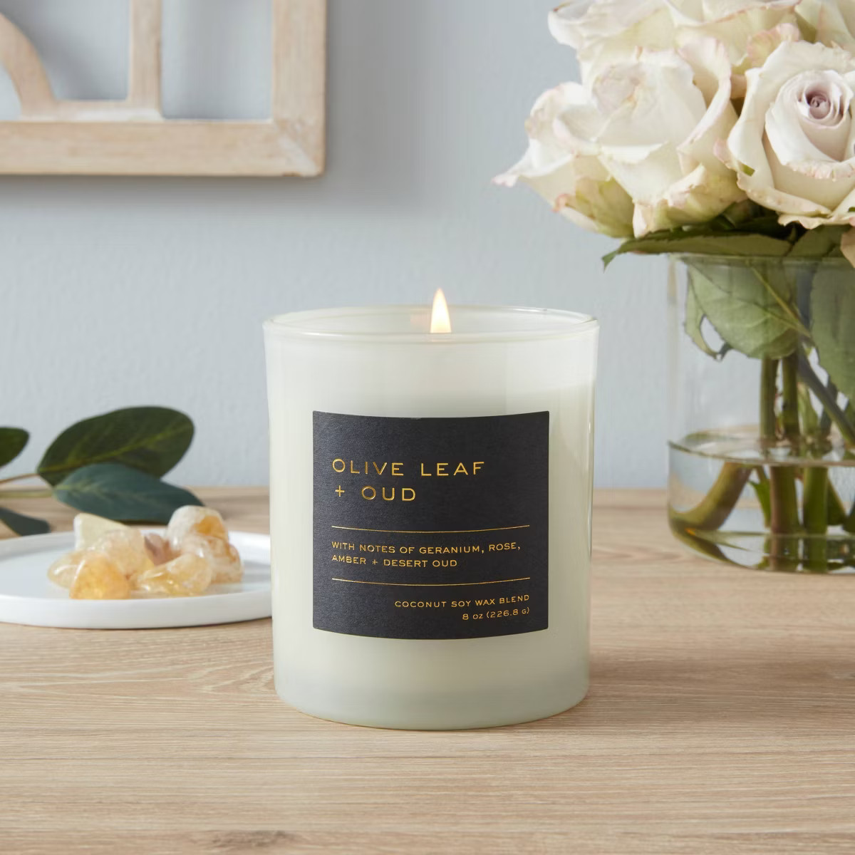 8oz Lidded Glass Jar Black Label Olive Leaf and Oud Candle - Threshold™ | Target