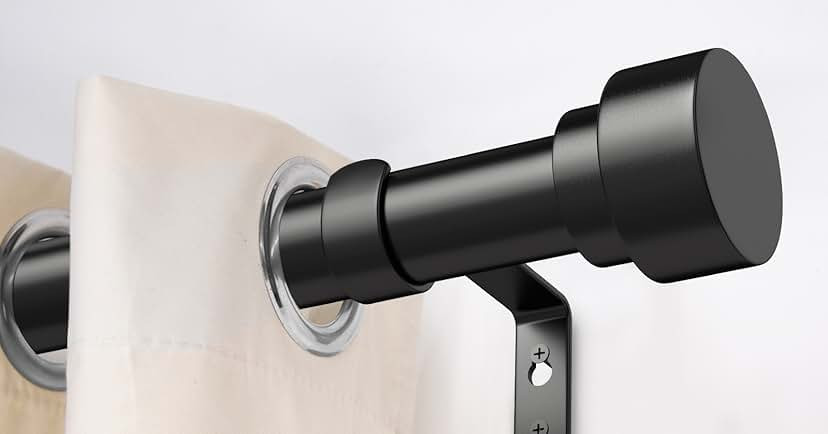 Ivilon Curtain Rod for Windows 48 to 86 Inch – 1 Inch Telescoping Drapery Rod, 2 Long Sections, End Cap Finials, Black | Amazon (US)