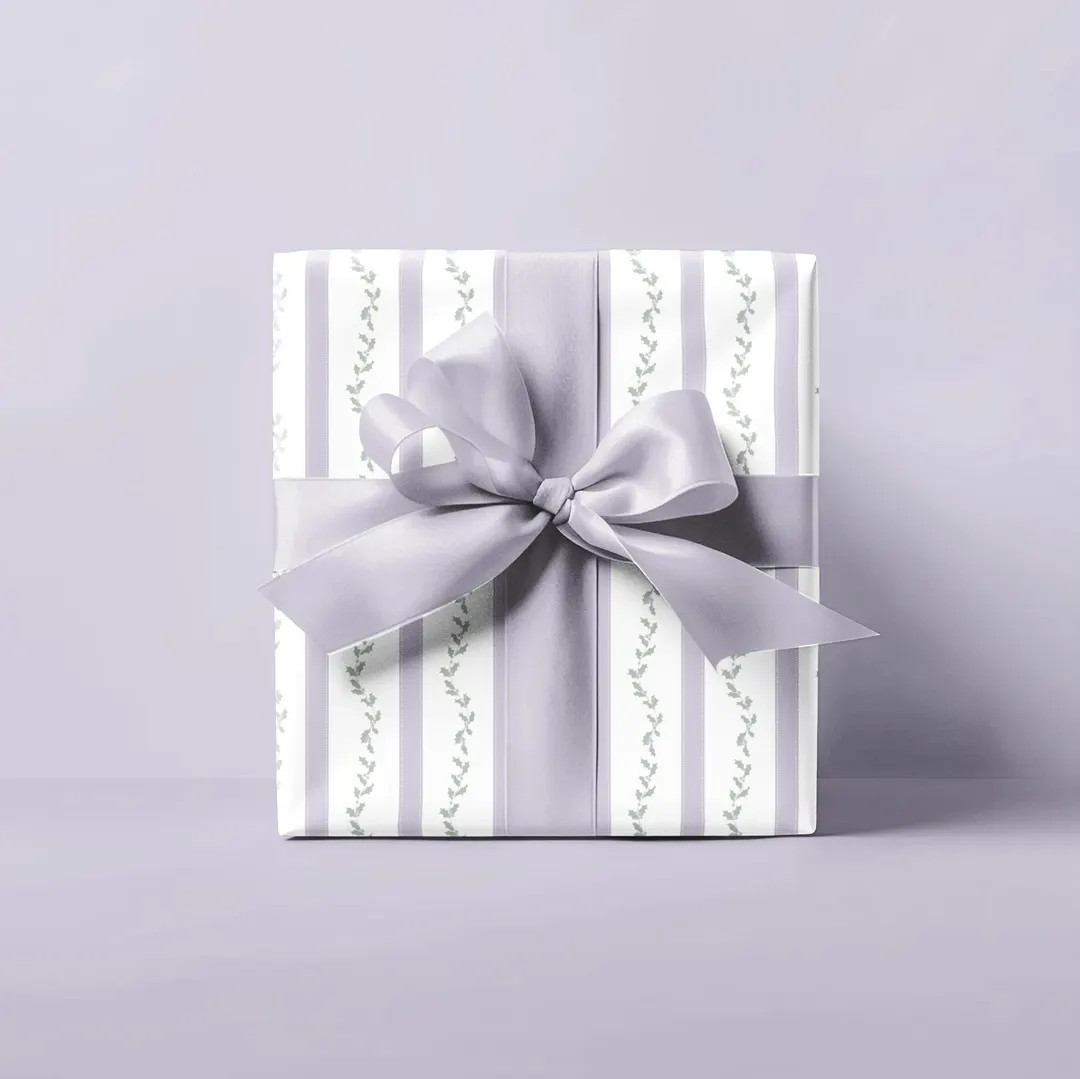 Holly Garland Stripe Lavender Wrapping Paper Ivy, Mistletoe, Lilac, Purple, Elegant Holiday Patte... | Etsy (US)