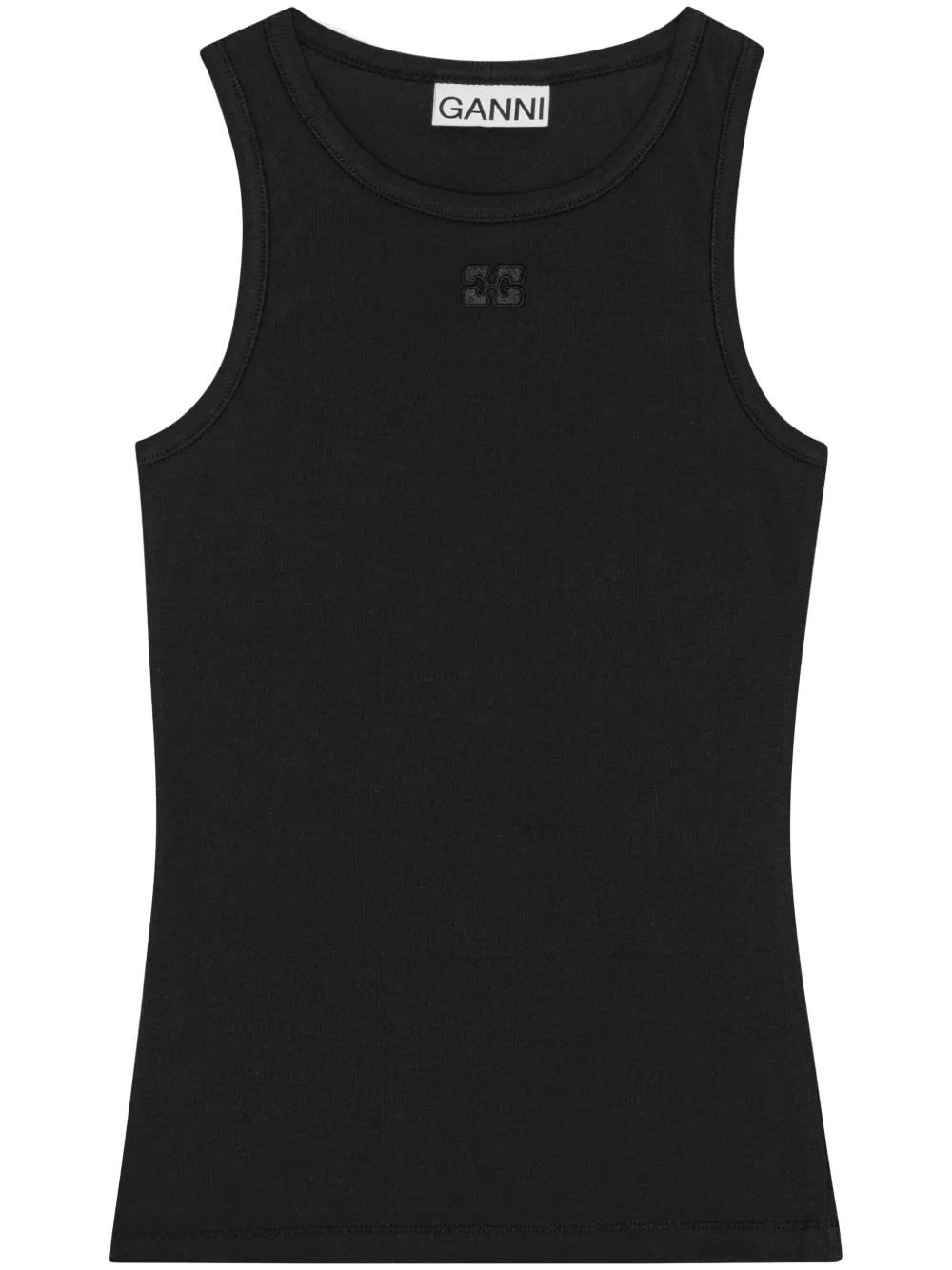 GANNI black soft cotton rib tank top | Farfetch Global
