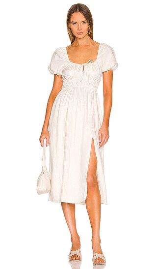 Terina Midi Dress in Plain Egg Shell | Revolve Clothing (Global)