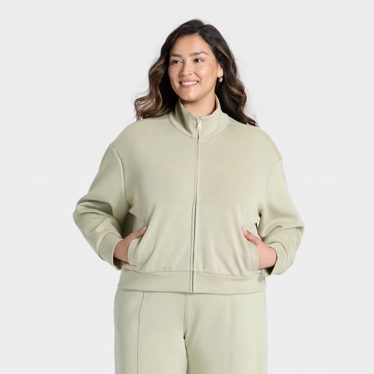 Women's Sandwash Zip-Up - A New Day™ Light Green 2X | Target