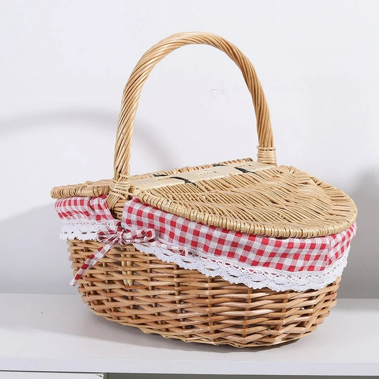 LAILLSH 2026 New Arrival Food Storage Containers Wicker Picnic Basket with Liner Wooden Split Lid... | Walmart (US)