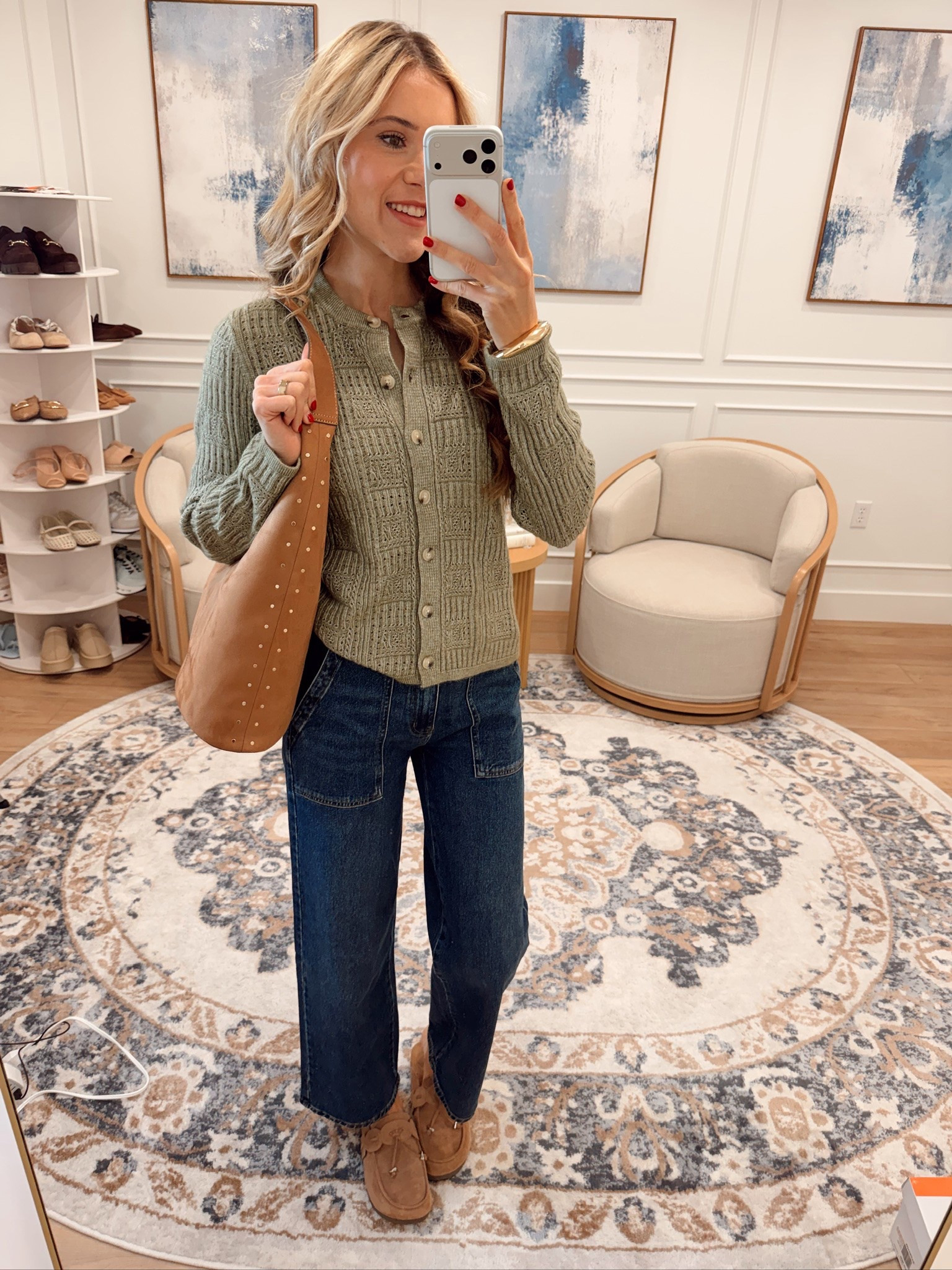 @Walmart This olive green button-front cardigan from Walmart is such a good textured knit for fall 🍂 Paired it with dark wash wide-leg jeans, a studded leather bag, and suede mules for an easy everyday outfit. Linking below!

True to size, small, 5’8.5” for reference.

#LTKootd #LTKSeasonal #LTKTall
