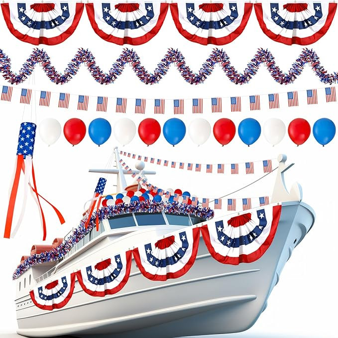 Foilswirl 57 Pcs 4th of July Boat Decoration American Flag Windsock Pleated Fan Patriotic Float P... | Amazon (US)