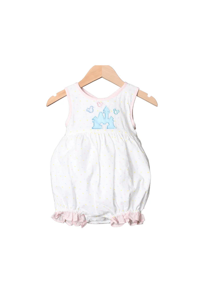 Pastel Swiss Dot Applique Magical Castle Bow Bubble | The Smocked Flamingo