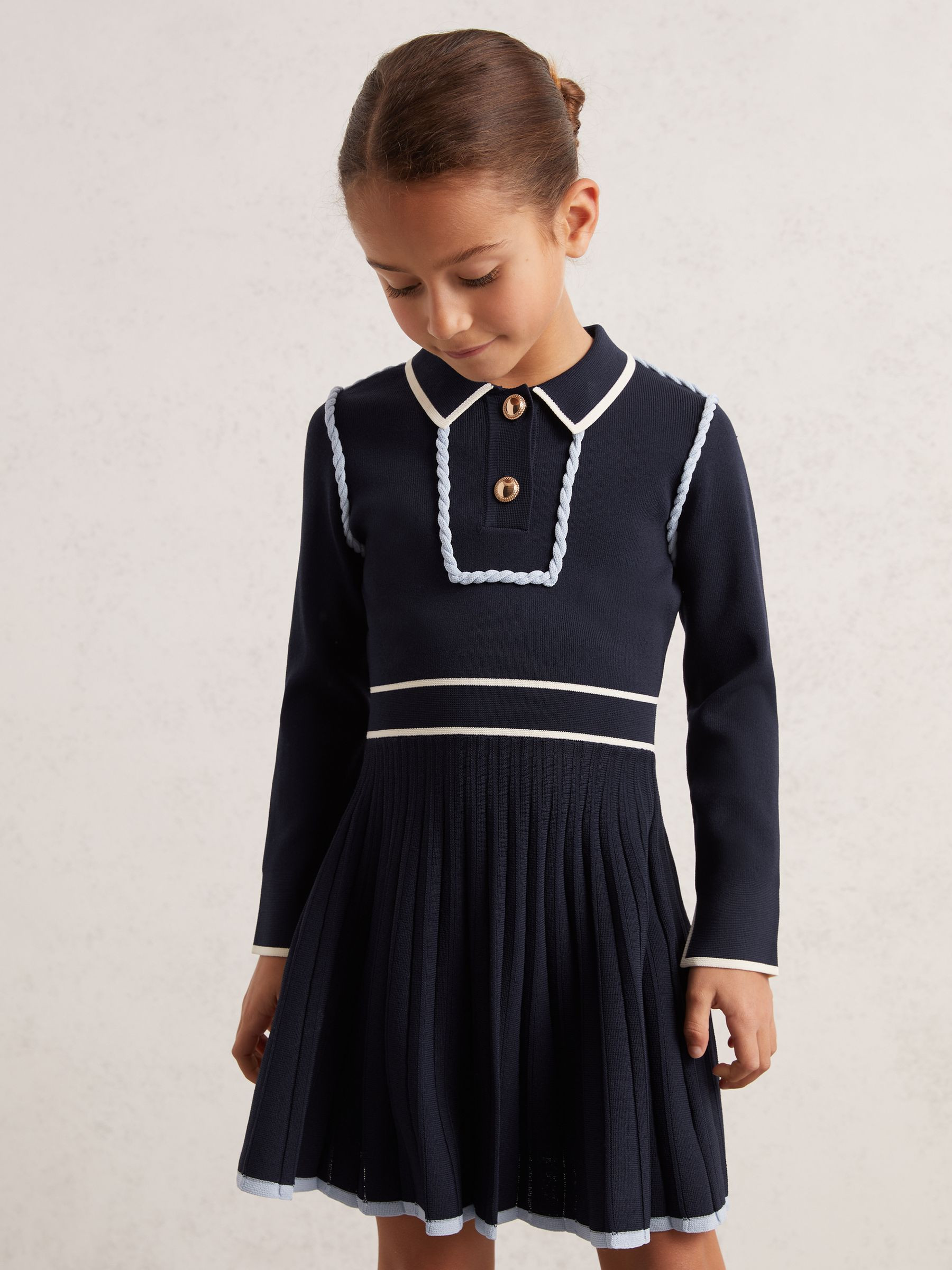 3-9 yrs Piped Knitted Skater Dress in Navy | Reiss US