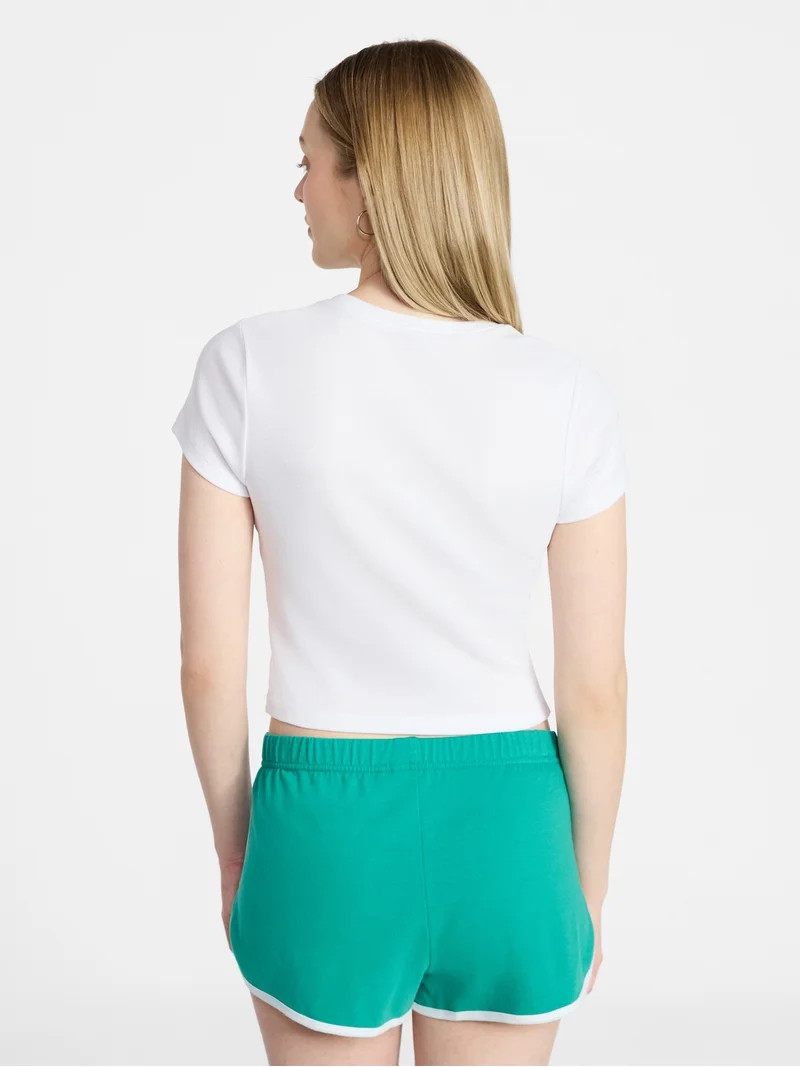 No Boundaries Ribbed Cotton Graphic Baby Tee with Short Sleeves, Women's XXS-XXL | Walmart (US)