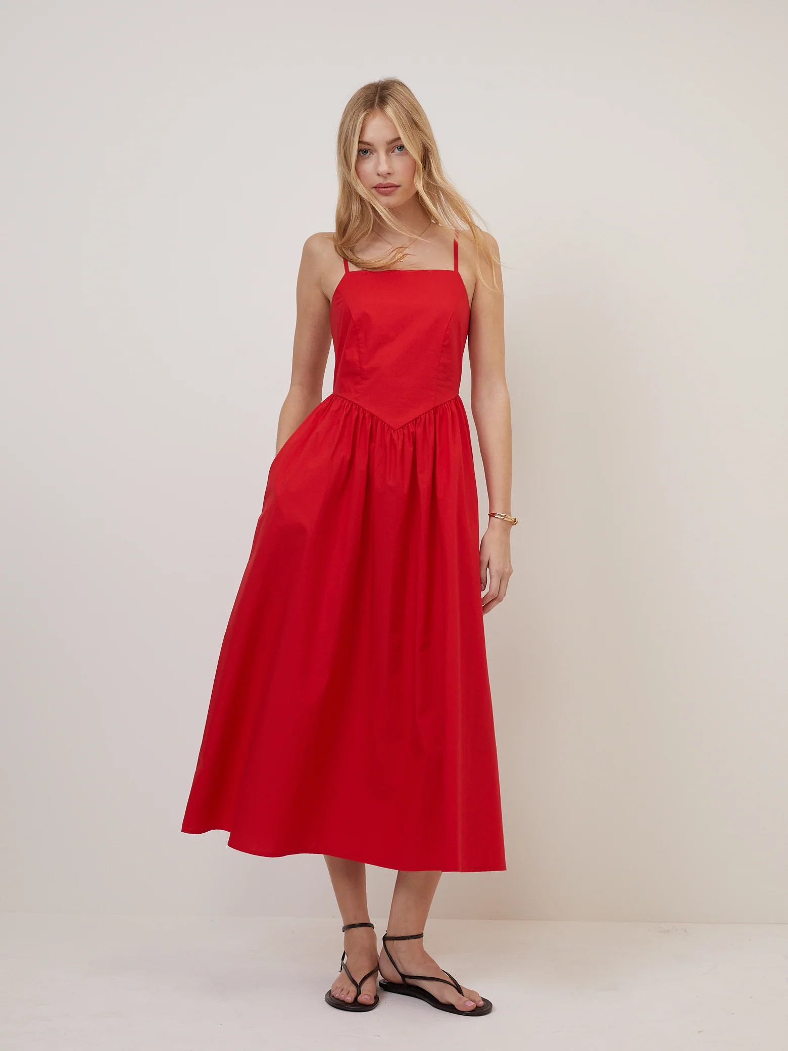 Red Fitted Bodice Briella Midi Dress | Nobody's Child