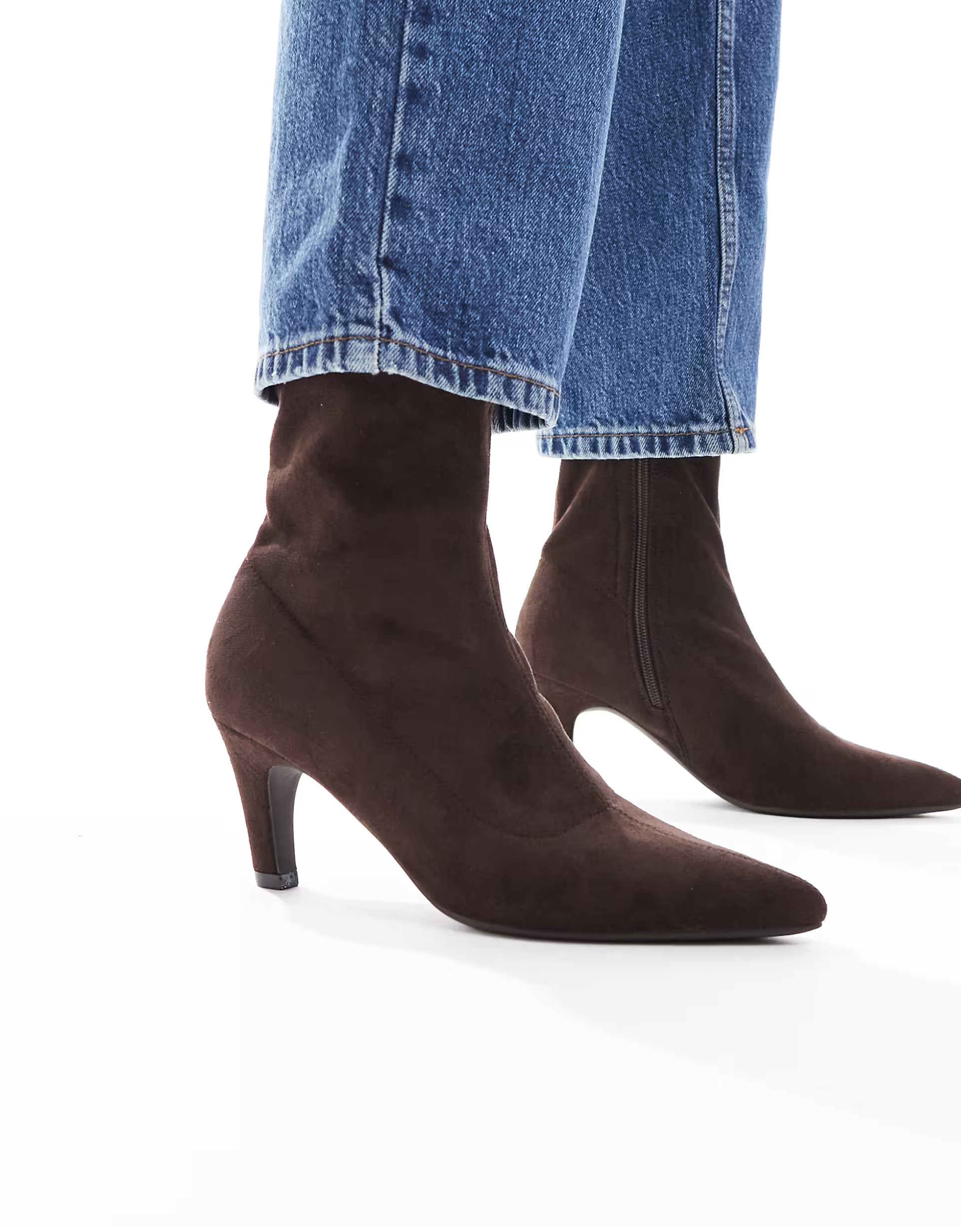 SEQWL Starburst kitten heel sock boots in suedette chocolate | ASOS (Global)