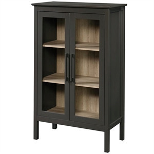 Pemberly Row Engineered Wood and Tempered Glass Curio Cabinet in Slate Gray | Homesquare