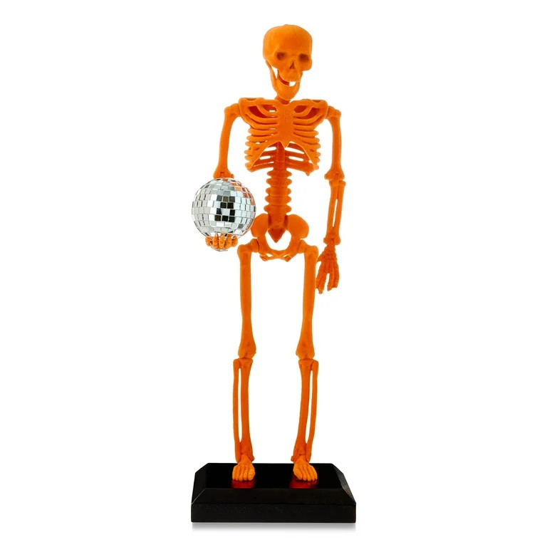 Small Flocked Disco Skeleton Tabletop Decor, Orange, 16", Halloween by Way To Celebrate | Walmart (US)