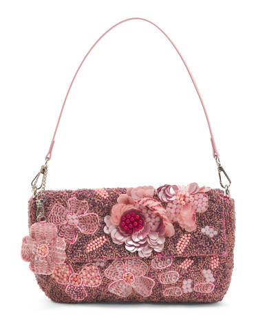 Beaded Big Flower Pot Shoulder Bag For Women, Leather | TJ Maxx