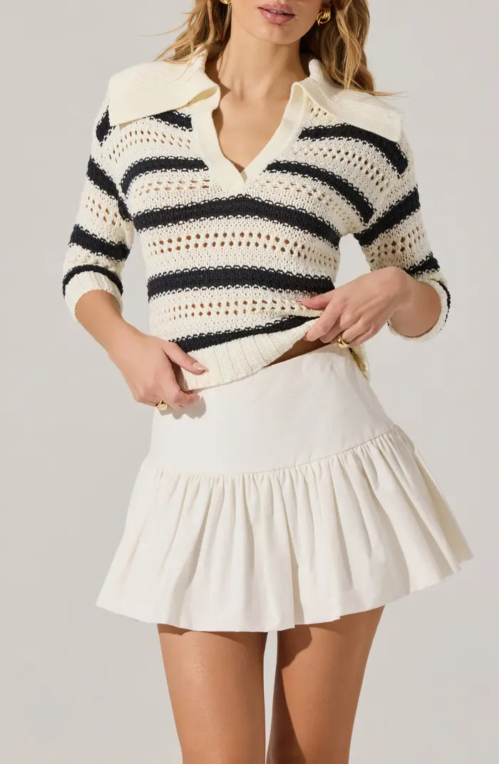 ASTR the Label Stripe Open Stitch Cotton Blend Polo Sweater | Nordstrom | Nordstrom