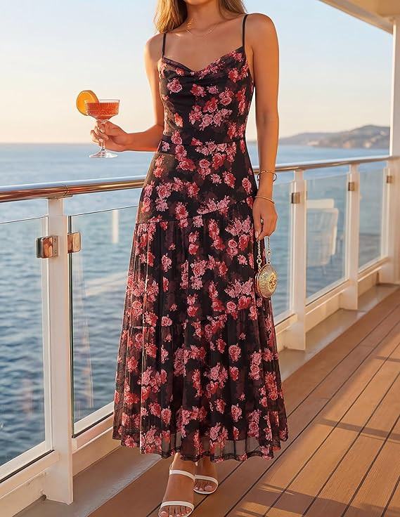 ZESICA Women's Summer Floral Sleeveless Maxi Dress 2026 Boho Mesh Spaghetti Strap Flowy Beach Wed... | Amazon (US)