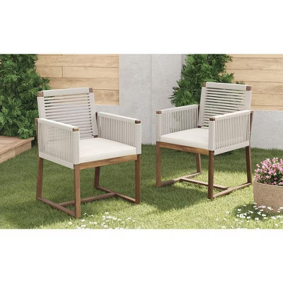 NicBex Polyester Patio Dining Chairs Set of 2,Outdoor Chairs with Rope Design Back and Arms,Kitchen Chairs for Dining Room,Backyard,White | Target