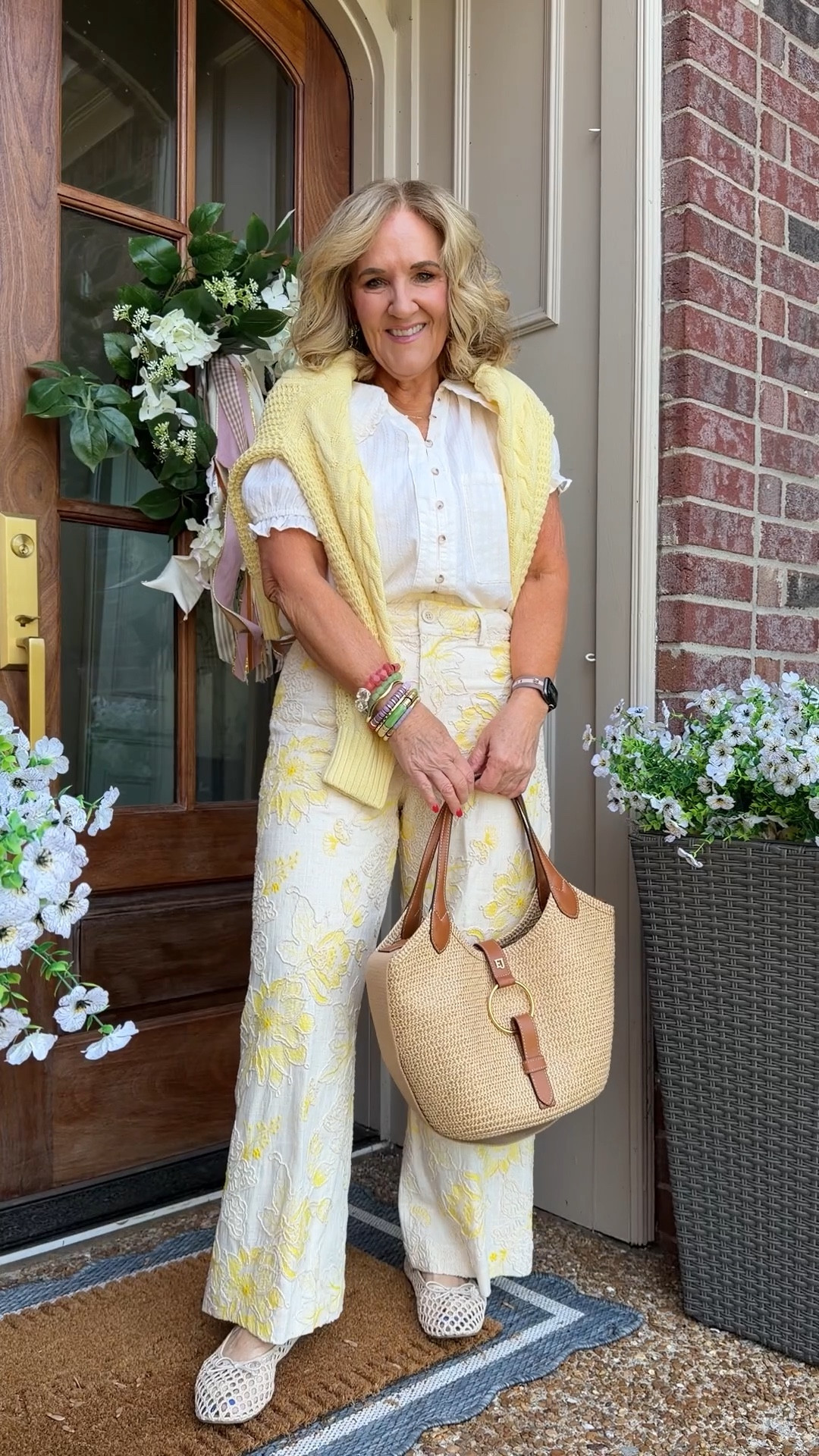 Pants size 8
Blouse size medium 
Linking a few yellow sweaters 
10% off my bag code NANETTE 
Linking my front door decor as well 

#LTKOver40 #LTKSeasonal #LTKHome