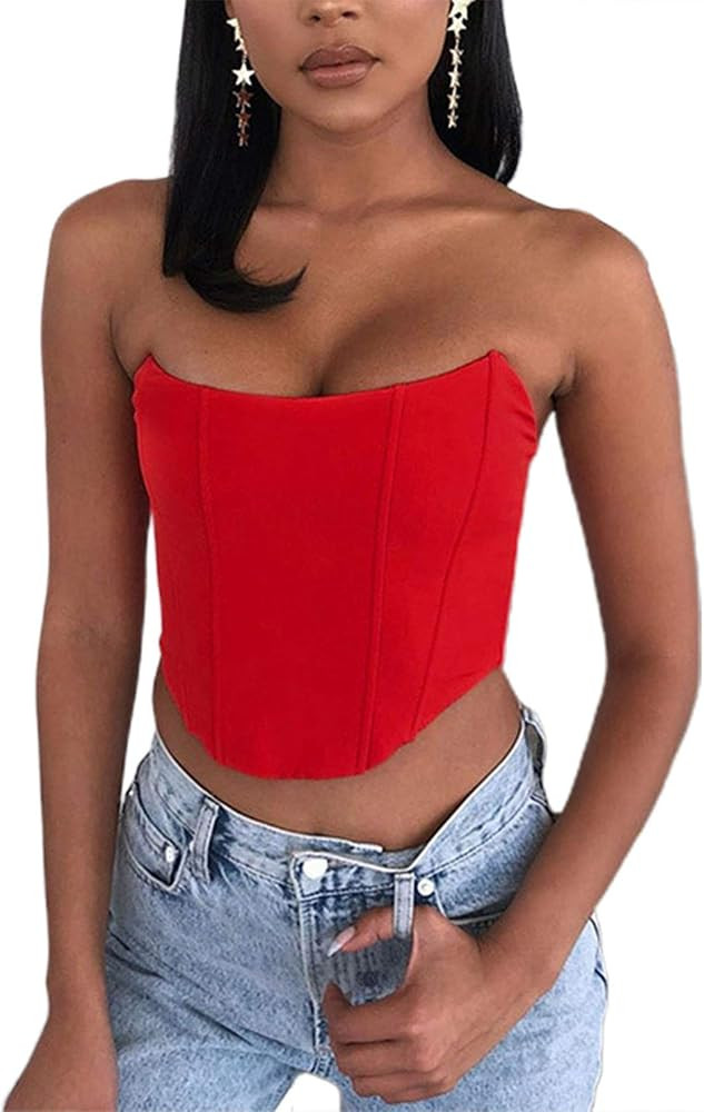 hirigin Sexy Women Push Up Bustiers Corsets Strapless Off Shoulder Slim Crop Tops Clubwear Party ... | Amazon (US)