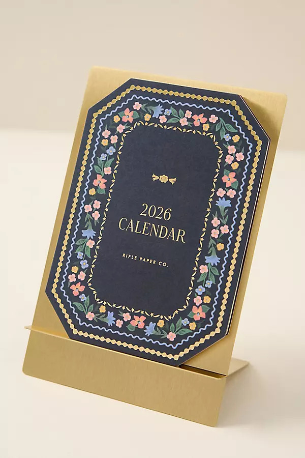Rifle Paper Co. 2026 Wildwood Brass Easel Desk Calendar | Anthropologie (US)