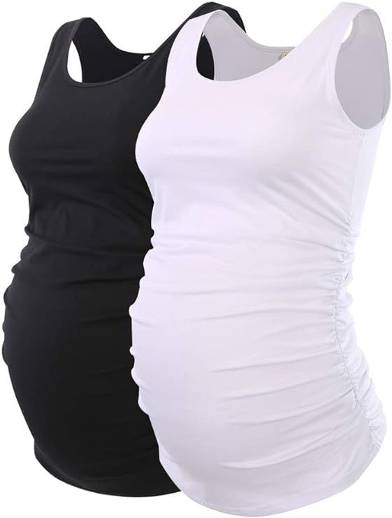 Liu & Qu Maternity Basic Tank Top Mama Clothes Sleeveless Women's Solid Side Ruching Vest | Amazon (US)