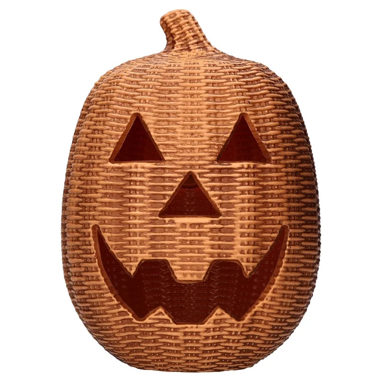Light-Up Blow Mold Woven Jack-o'-Lantern Decoration, Brown, 12", Halloween by Way To Celebrate | Walmart (US)