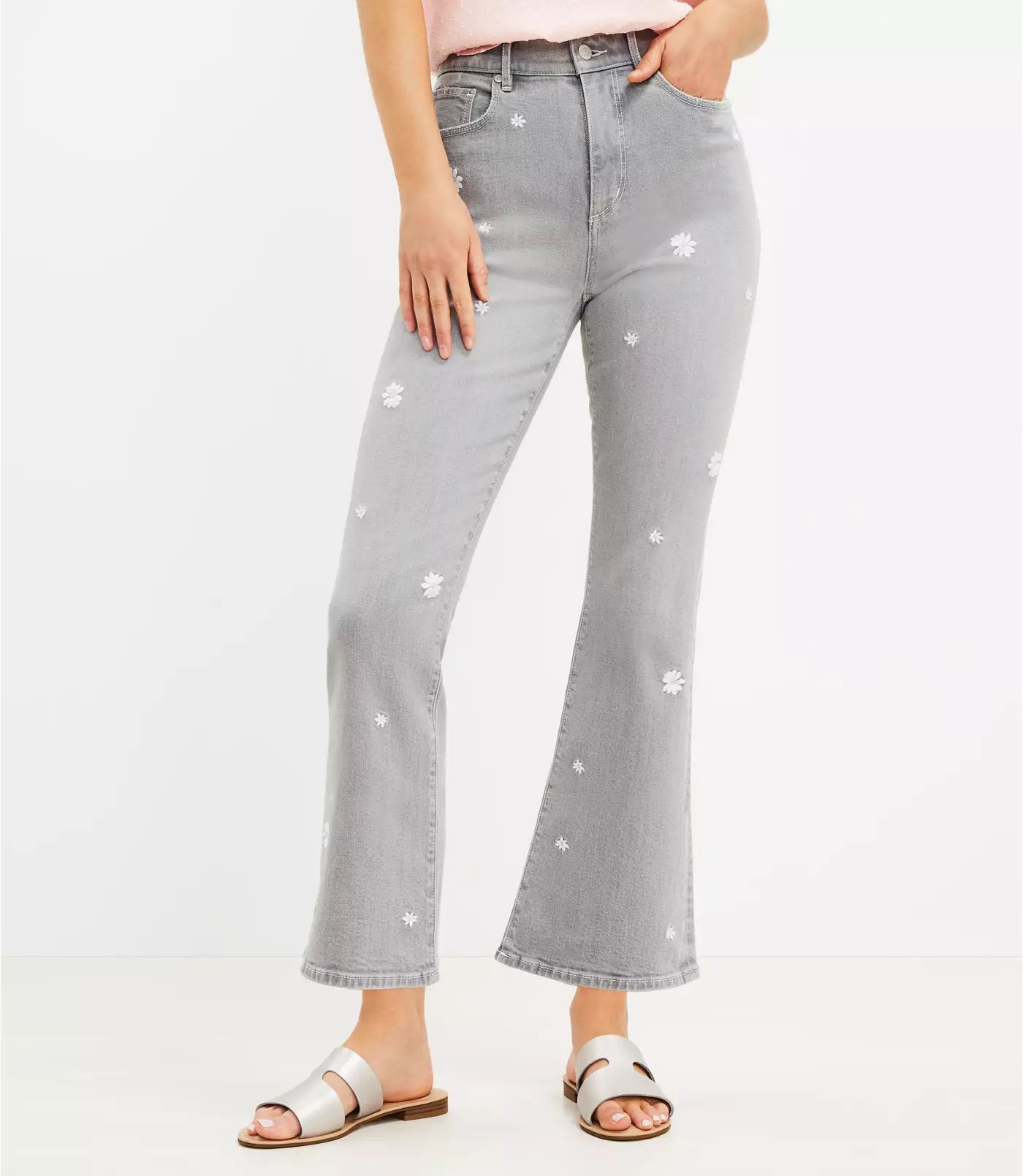 Daisy High Rise Kick Crop Jeans in Light Grey Wash | LOFT | LOFT