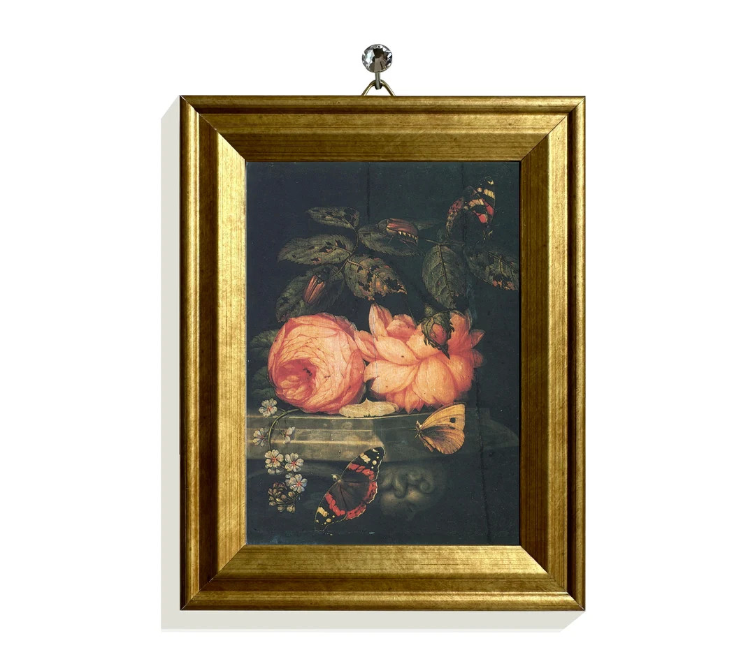 Mini Print of Small Oil Painting Framed Wall Art Antique Botanical Wall Decor Orange Flower Butte... | Etsy (US)