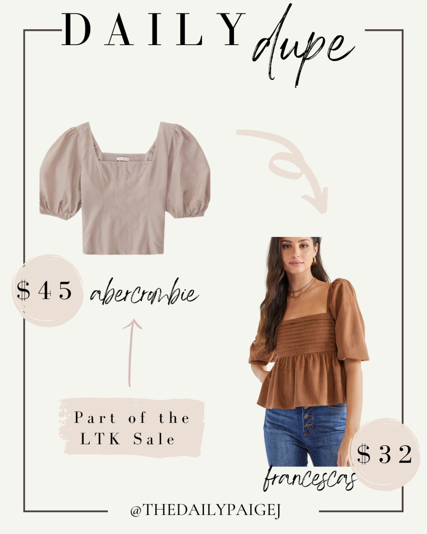 If you’re looking for the perfect puff sleeve blouse for fall, Abercrombie has some great options apart of the sale! If you’re looking for a lesser expensive option, Francesca’s got a really cute suede option for fall!
 
Fall blouses, fall outfits, outfits on sale, Abercrombie on sale, puff sleeve

#LTKSale #LTKSeasonal #LTKsalealert