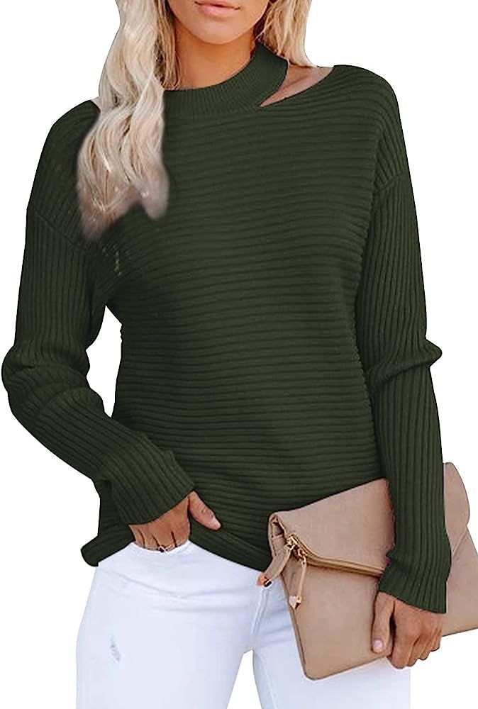 KIRUNDO 2022 Fall Winter Women’s Sweaters Halter Neck Off Shoulder Long Sleeve Knit Sweater Solid Lo | Amazon (US)