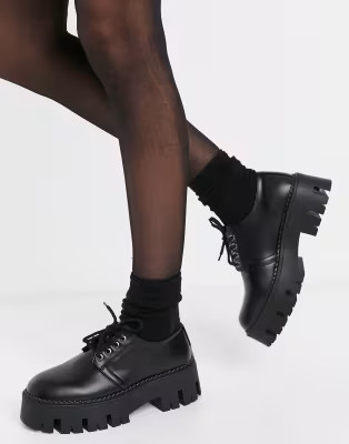 Bershka brogue with chunky cleated sole in black | ASOS (Global)