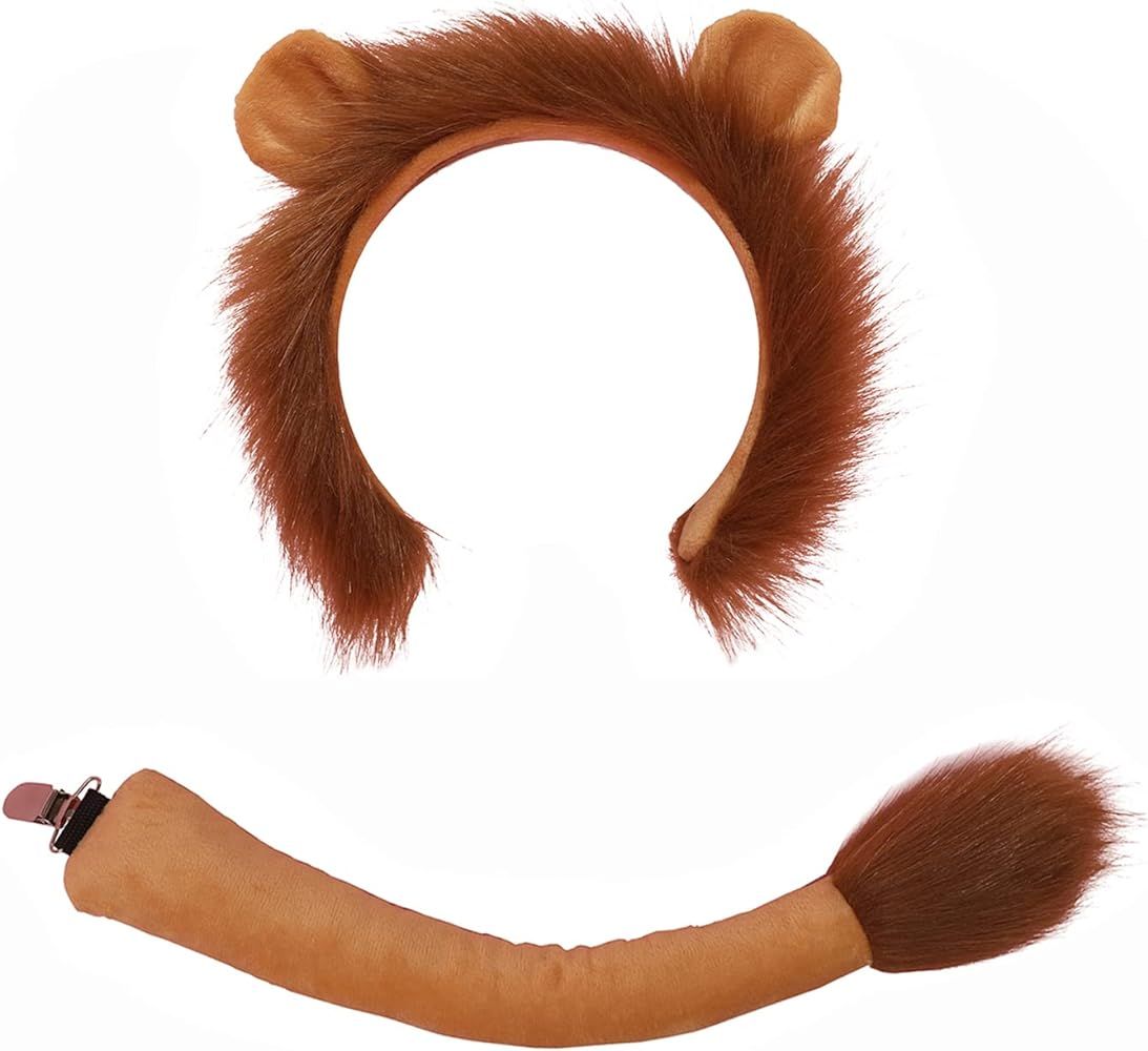 Lion Ears Headband and Tail Set Halloween Animal Cosplay Costume Accessories for Kids Adult | Amazon (US)