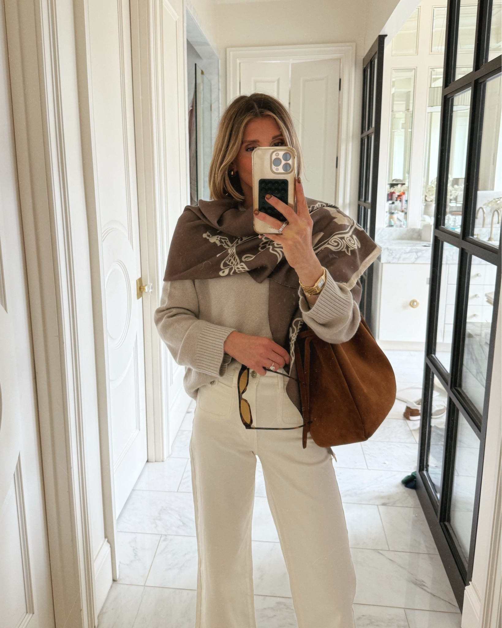 White denim outfit. What I'm wearing today. Jeans fit tts I'm wearing my true size 25