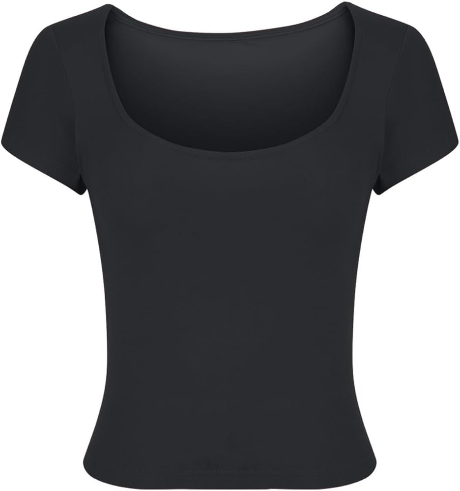 Womens Basic Short Sleeve Tight T Shirt Workout Crewneck Crop Top Y2K Ribbed Knit Slim Fit Summer... | Amazon (US)