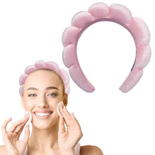 Sulcar Hairband, Velvet Pink - Spa Makeup Headbands for Women, Non Slip Thick Hair Hand, Soft Get Ready Hairband for Washing Face, Face Wash Headband, Puffy Headwear for Women Girl | Amazon (US)