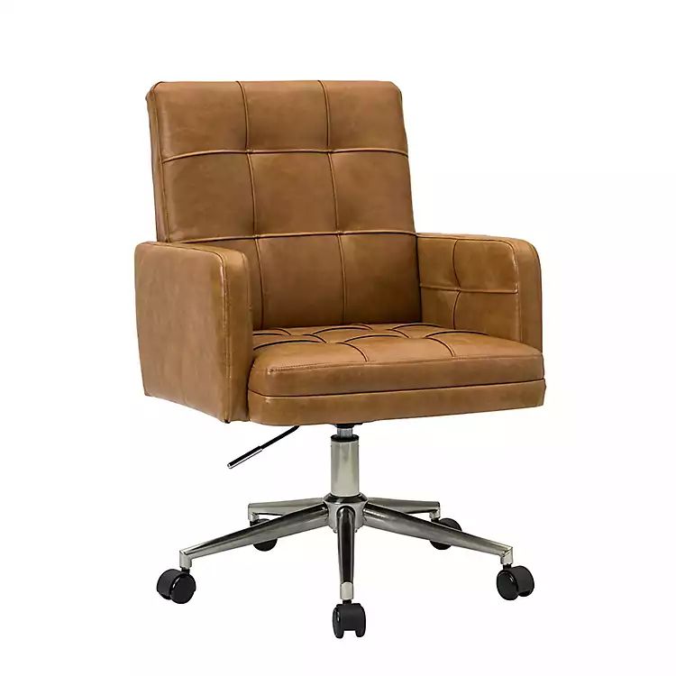 New! Camel Tufted Faux Leather Swivel Office Chair | Kirkland's Home