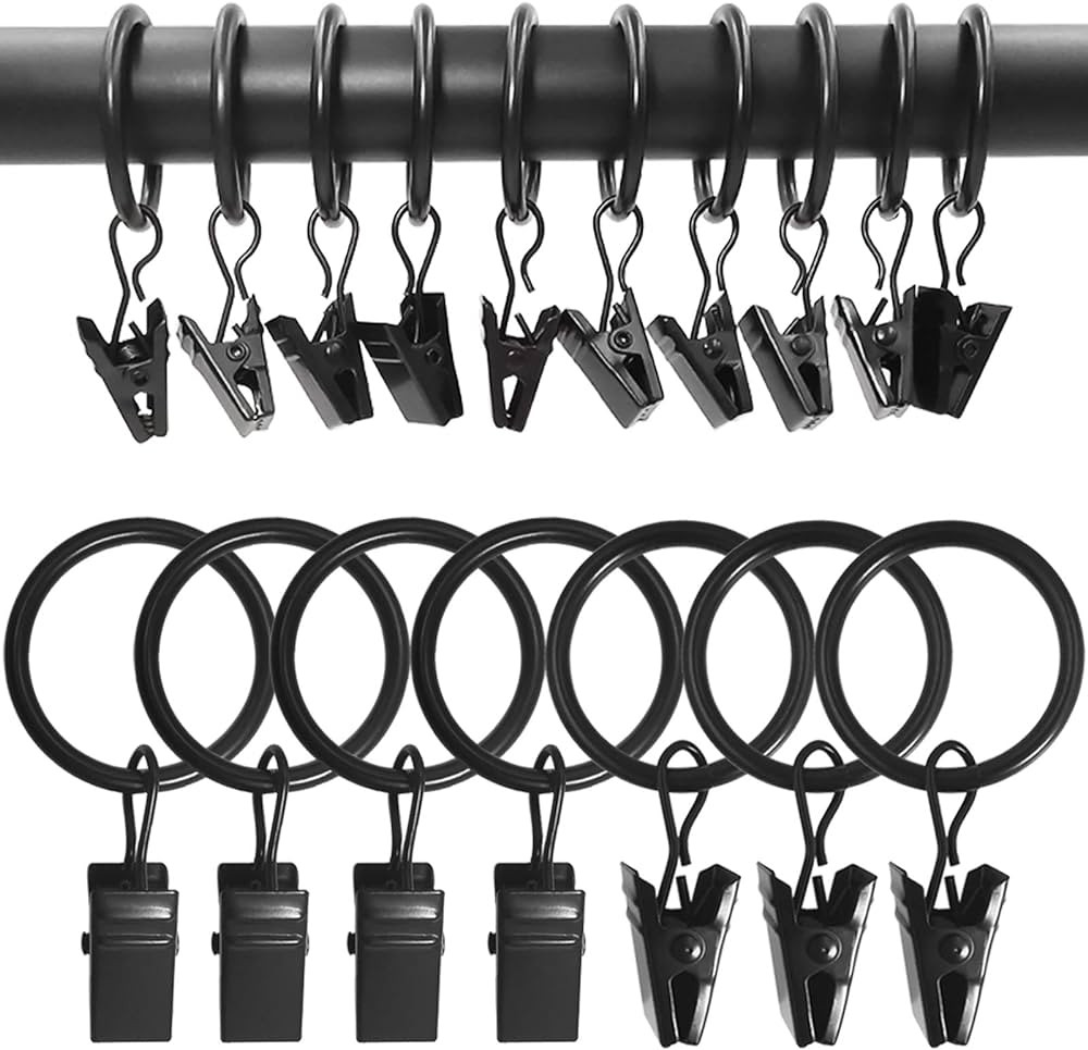 AMZSEVEN 100 Pack Metal Curtain Rings with Clips, Curtain Hangers Clips, Drapery Clips with Rings... | Amazon (US)