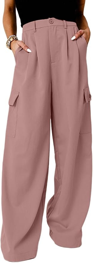 Dokotoo Womens High Waisted Wide Leg Cargo Pants Baggy Casual Trendy Work Pants with 4 Pockets | Amazon (US)