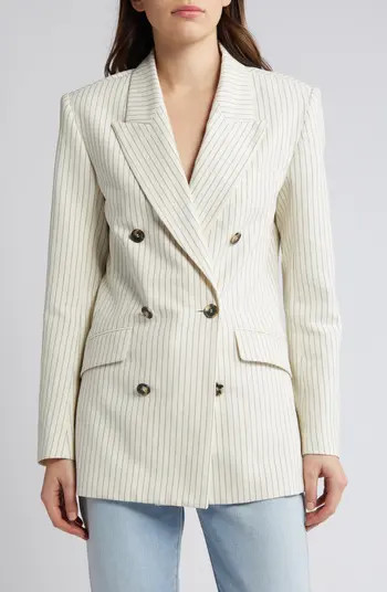 FRAME Pinstripe Double Breasted Cotton & Linen Blazer | Nordstrom | Nordstrom